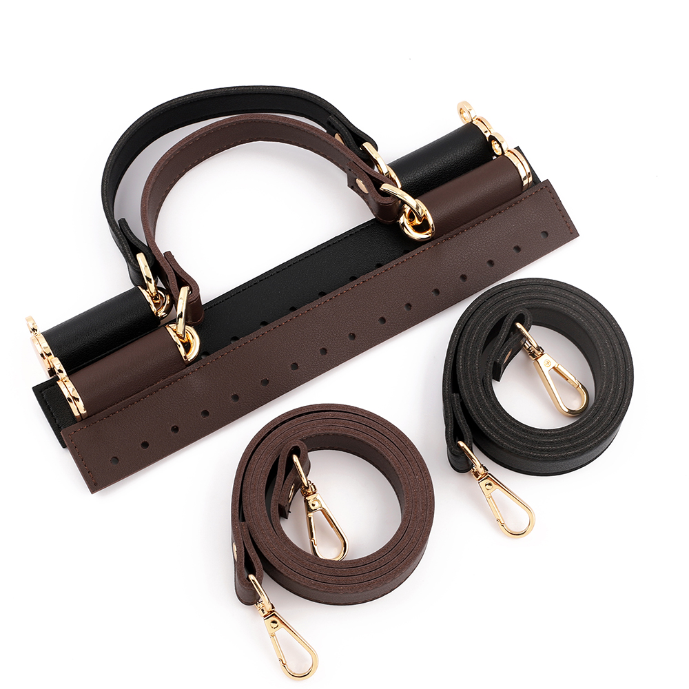 1einstellen Leder Häkeln Tasche Teile Mit Löchern Schwarz Kaffee Gewebte Tasche einstellen Patchwork Griff Gestrickte Tasche DIY Handgemachte Tasche zubehör
