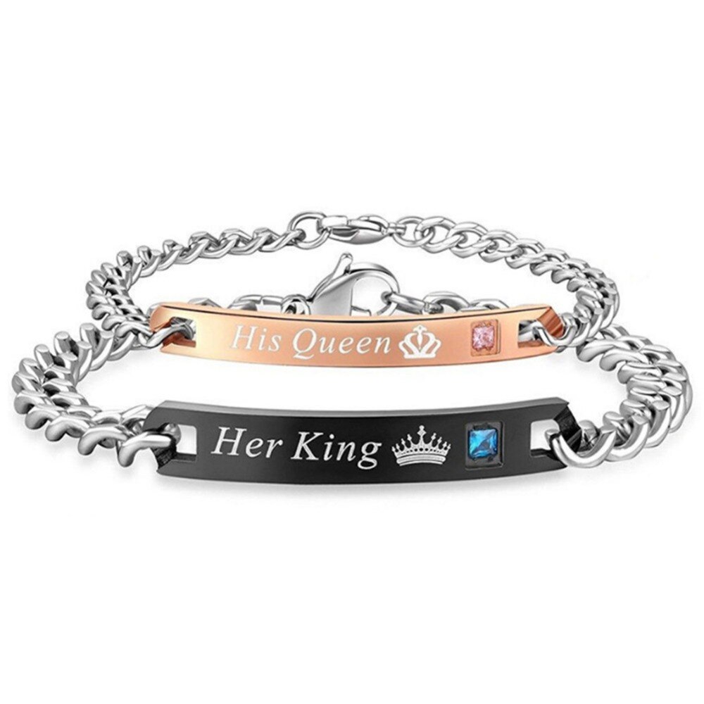 directe Unique pour amoureux "sa reine" "son roi" Couple Bracelets en acier inoxydable Bracelets pour femme hommes bijoux