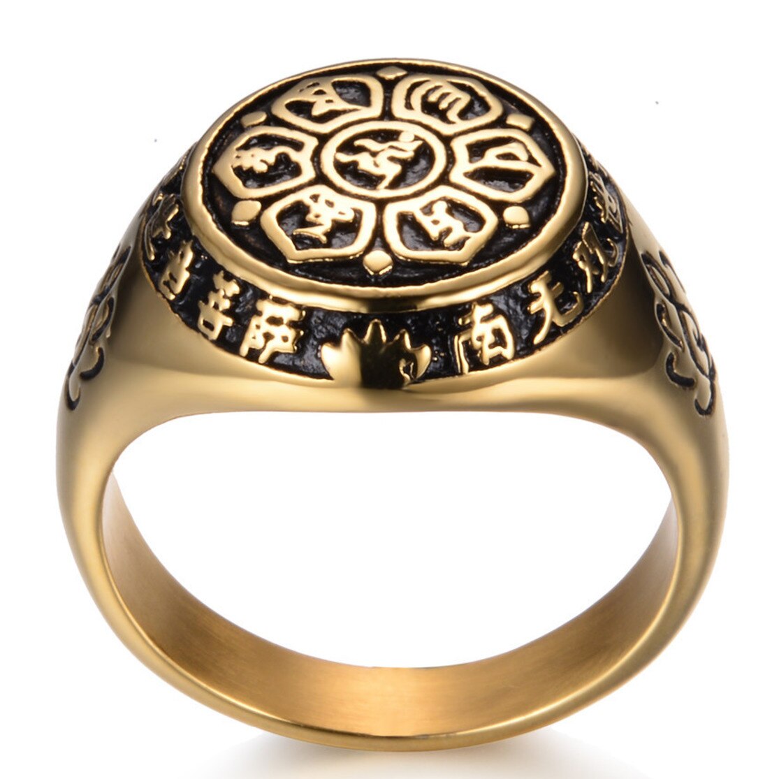 Shenghuo Rvs Zes Karakter Ware Woorden Lotus Sanskriet Guanyin Mantra Voor Mannen En Vrouwen Ring