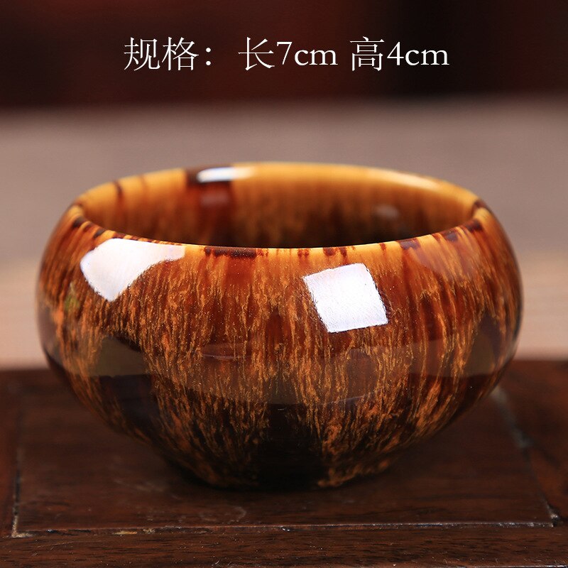 Kiln Baked tian mu you jian zhan Cup Ceramic Kung Fu Tea Set Small Teacup Tea Bowl Master Cup Pu'er Tea Teacup: Short Paragraph Yellow