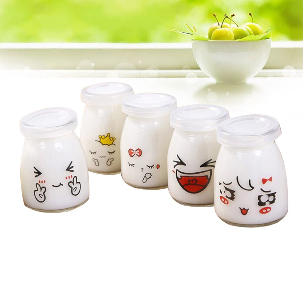 10pcs 150ml Lovely Pudding Bottle Glass Heat-resistant Yogurt Containers Cup Jelly Jar for Home Shop (Random Pattern)