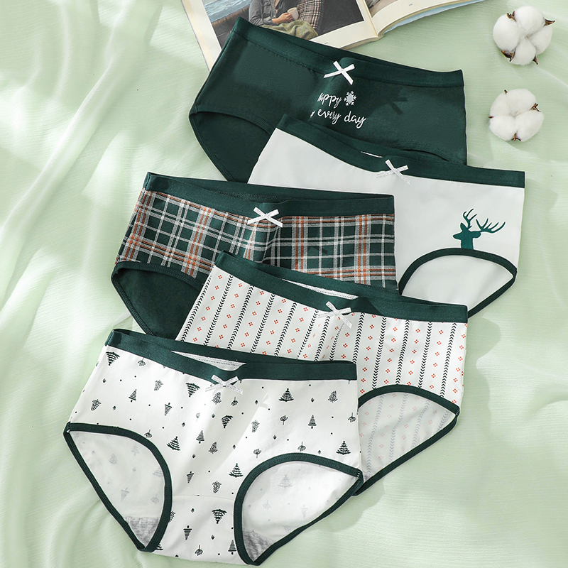 5 uds. Calzoncillos con estampado bonito para chicas jóvenes, bragas de algodón, ropa interior transpirable para mujeres, calzoncillos sexis de tiro bajo para mujeres, lencería femenina: L / Marfíl