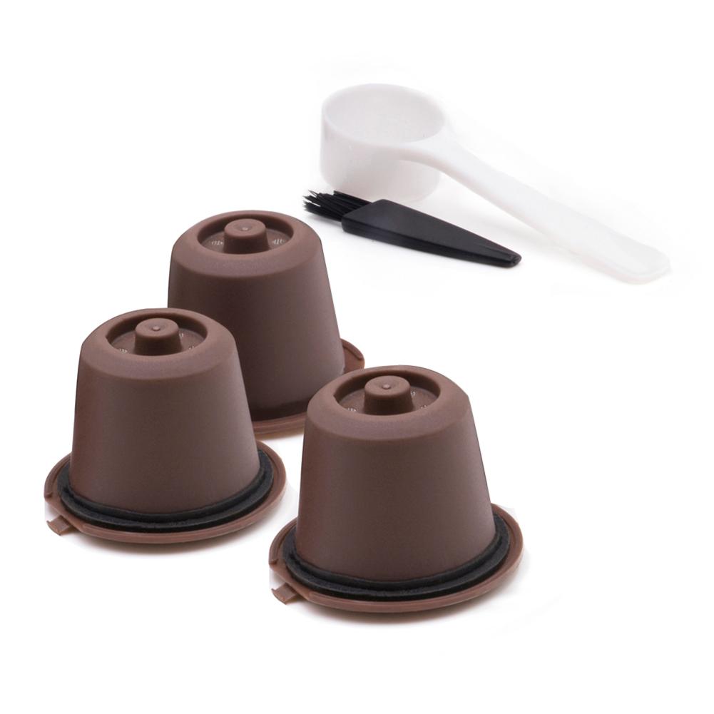 1/3Pcs Koffie Capsule Hervulbare Herbruikbare Herbruikbare Hervulbare Nespresso Machine Capsule Plastic Filter Cups Lepel Borstel: 38x38mm 03