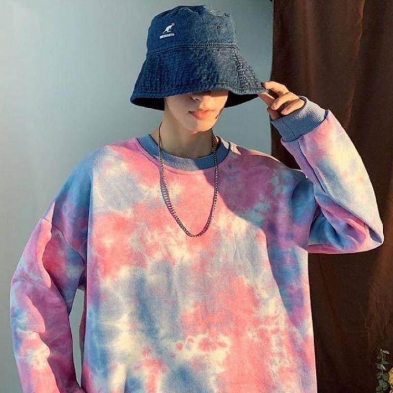 Hettegenser genser menn fritidsslipsfarge farge høst elegant hette løse klær hofte hopp stil alle kamp menn elegant streetwear: Rosa-ingen lue / M