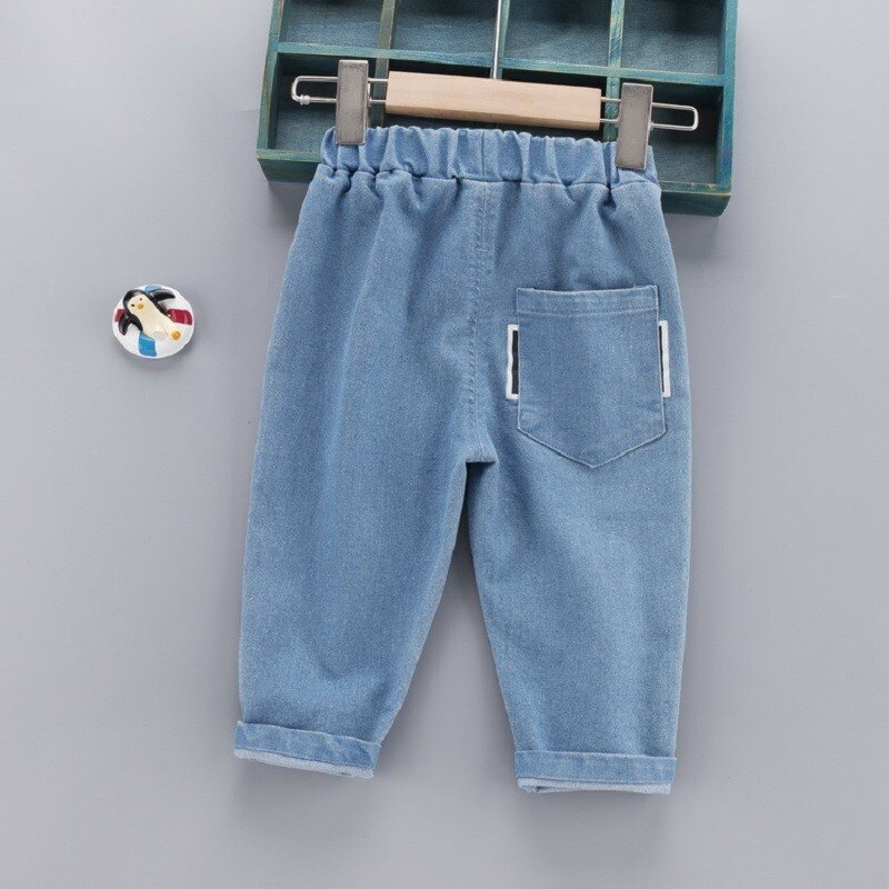 Autumn Baby Boys Denim Jeans Patchwork Casual Pants Children Kids Full Length Trousers