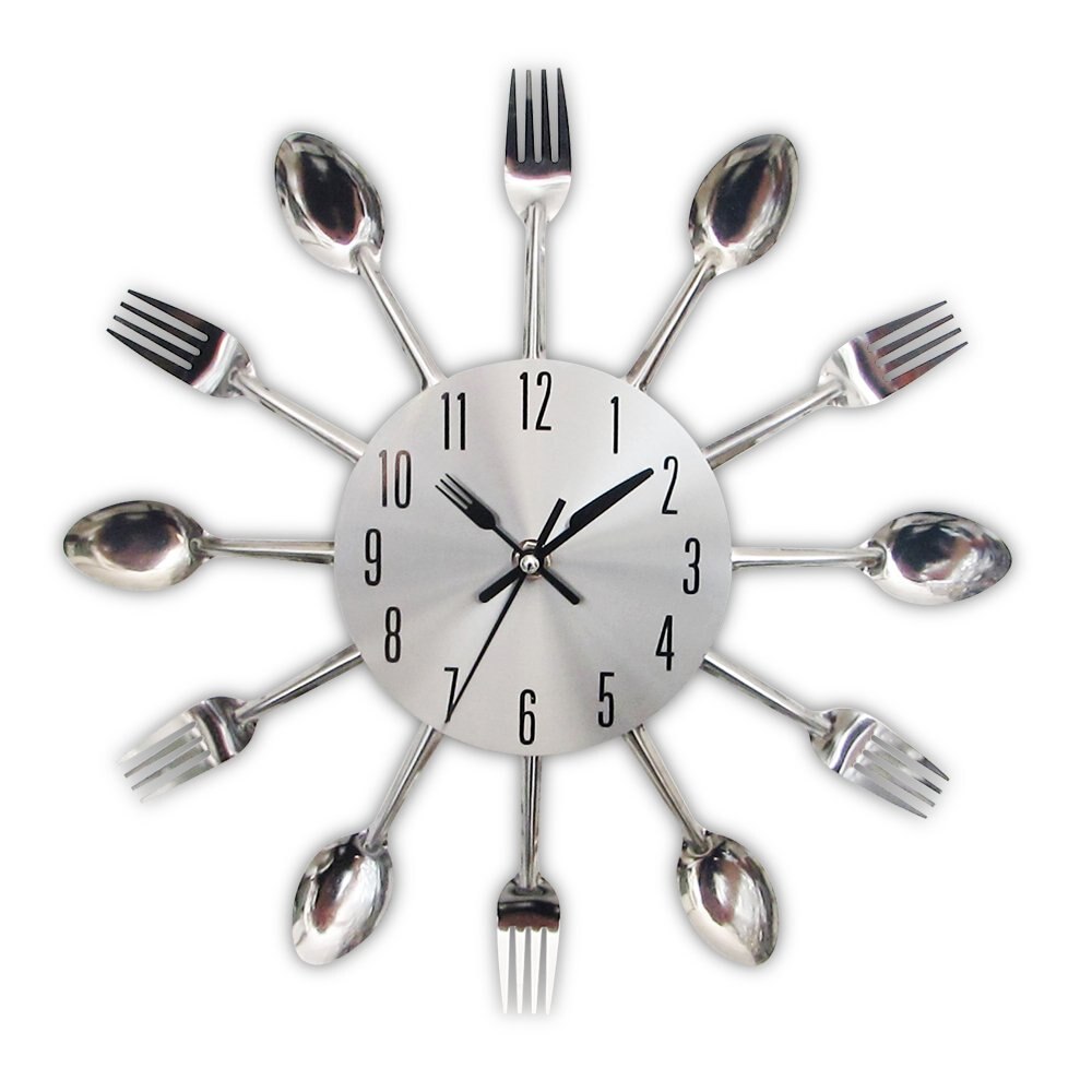 Cutlery Metal Kitchen Wall Clock Spoon Fork Quartz Wall Mounted Clocks Modern Decorative Horloge Murale