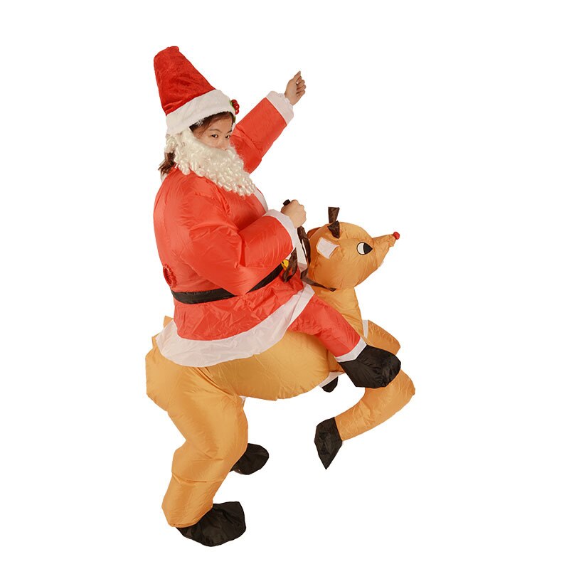 Santa Claus Riding Fawn Inflatable Costumes Ride-On Animal Fancy Toys Christmas Halloween Party Piggyback Cosplay Clothes Unisex