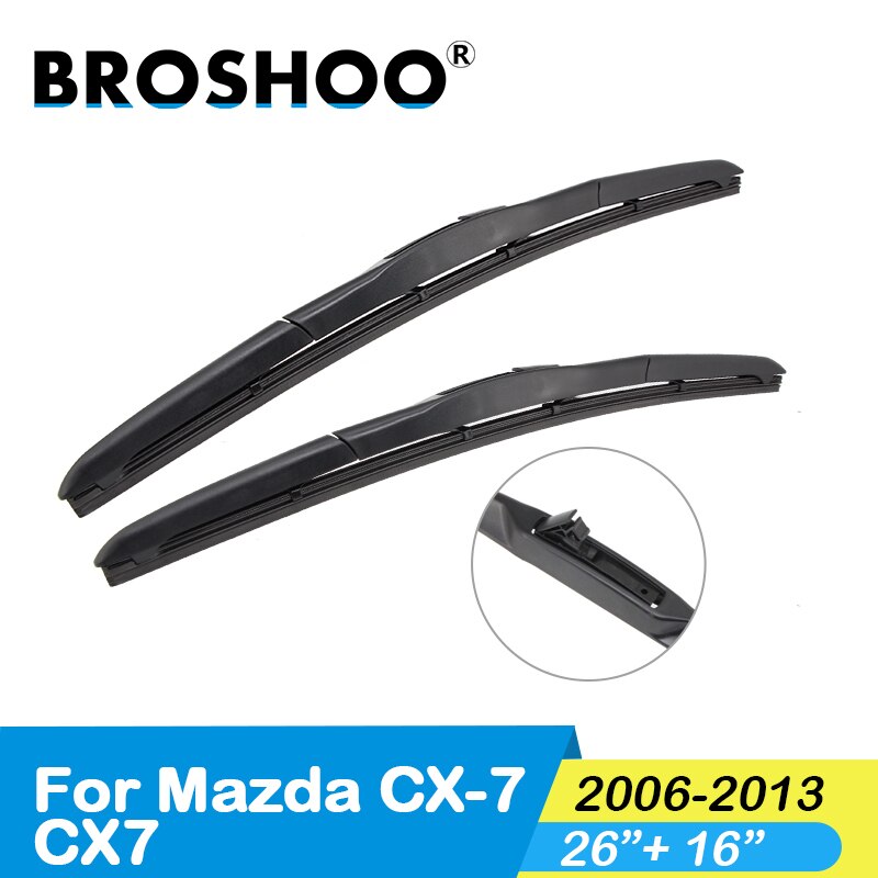 Broshoo Auto Natuurlijke Rubber Ruitenwissers Blade Voor Mazda Cx 7 CX7 26 "& 16",2006 2007 Fit Standaard Haak Arm: Default Title