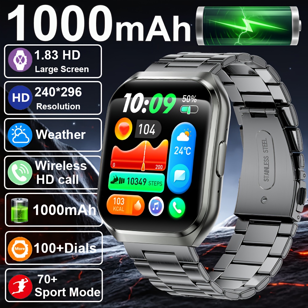 Nuovo Smart Watch Uomo 1000mAh Standby lungo Smartwatch esterno Uomo IP68 Impermeabile Frequenza cardiaca Sport BT Chiamata Batteria grande Orologio intelligente