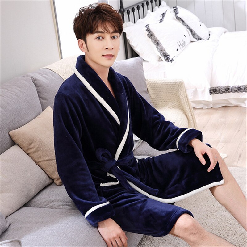 Winterpyjama Voor Heren - Mode Dik Koraal Fleece Heren Pyjama Pak Winter Warmte Flanel Drielaags Gewatteerd Casual Blauw Home Service Shirt Met Lange