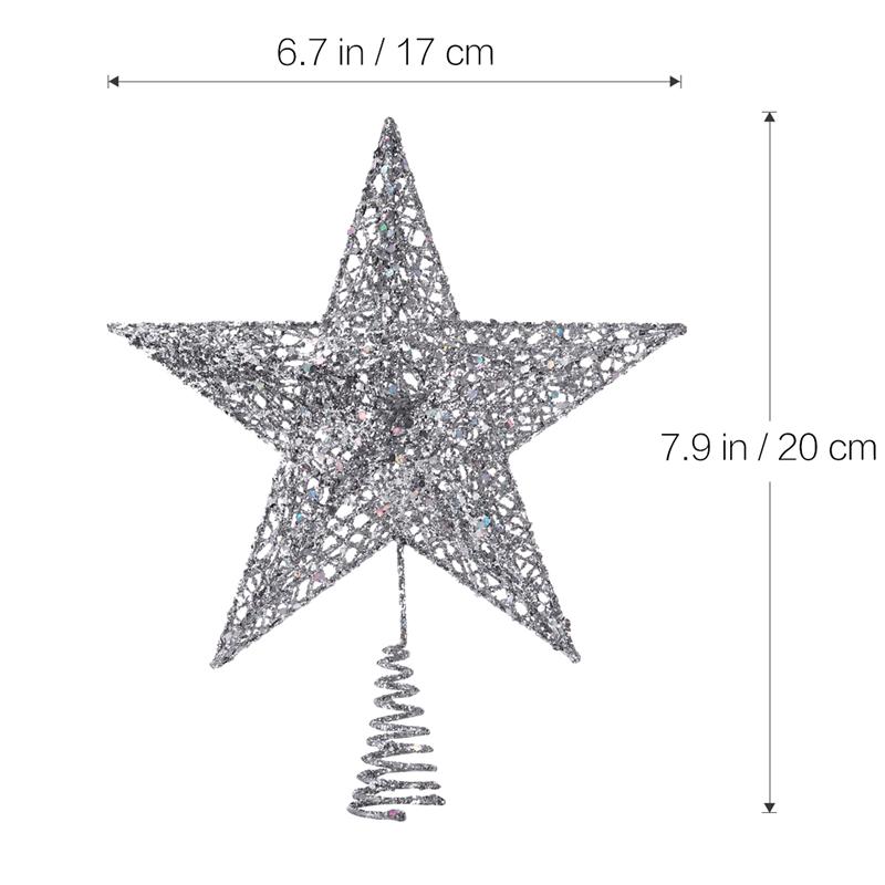 Nicexmas 20Cm Zilveren Ster Boom Topper Prachtige Shimmery Ster Kerstboom Topper Kerstboom Decoratie 5 Point Star