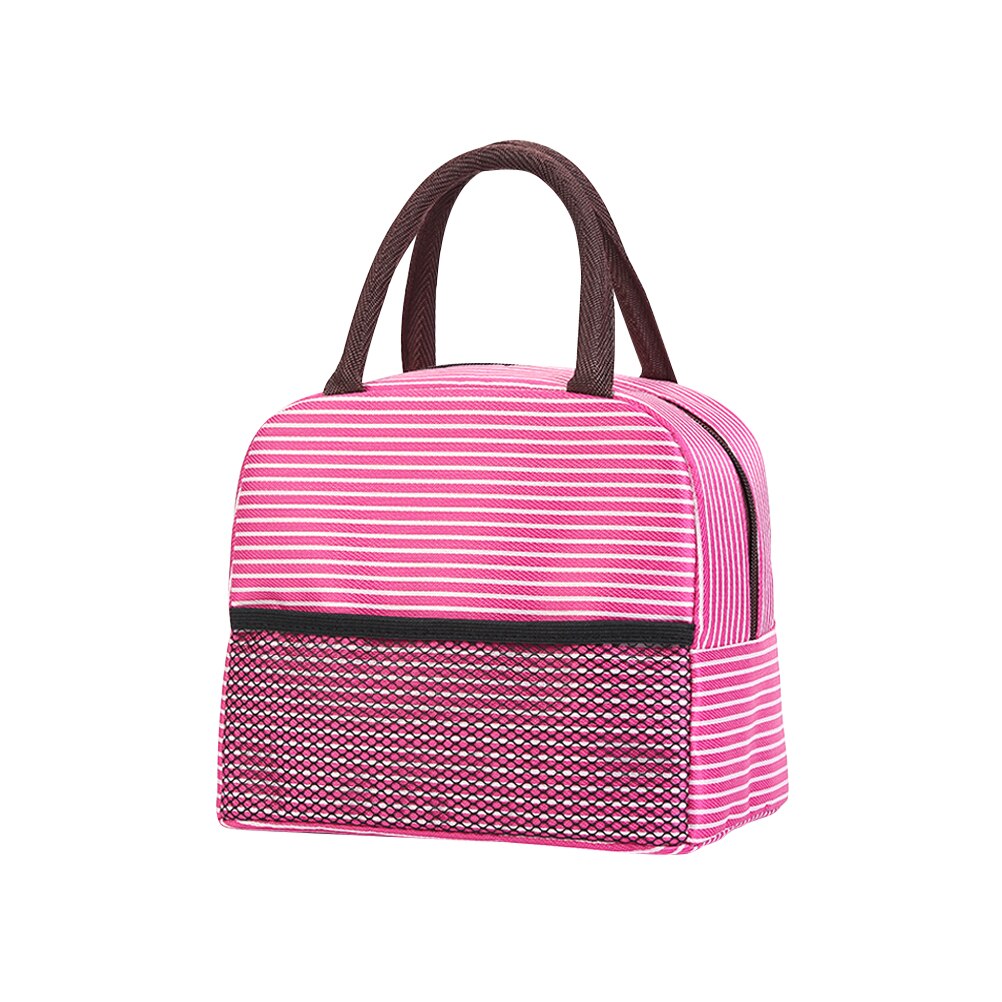 Bolsa de almuerzo de mujeres para niños, bolsa térmica a rayas, nevera, Picnic, fiambrera, almacenamiento de comida escolar, bolso aislado: Pink