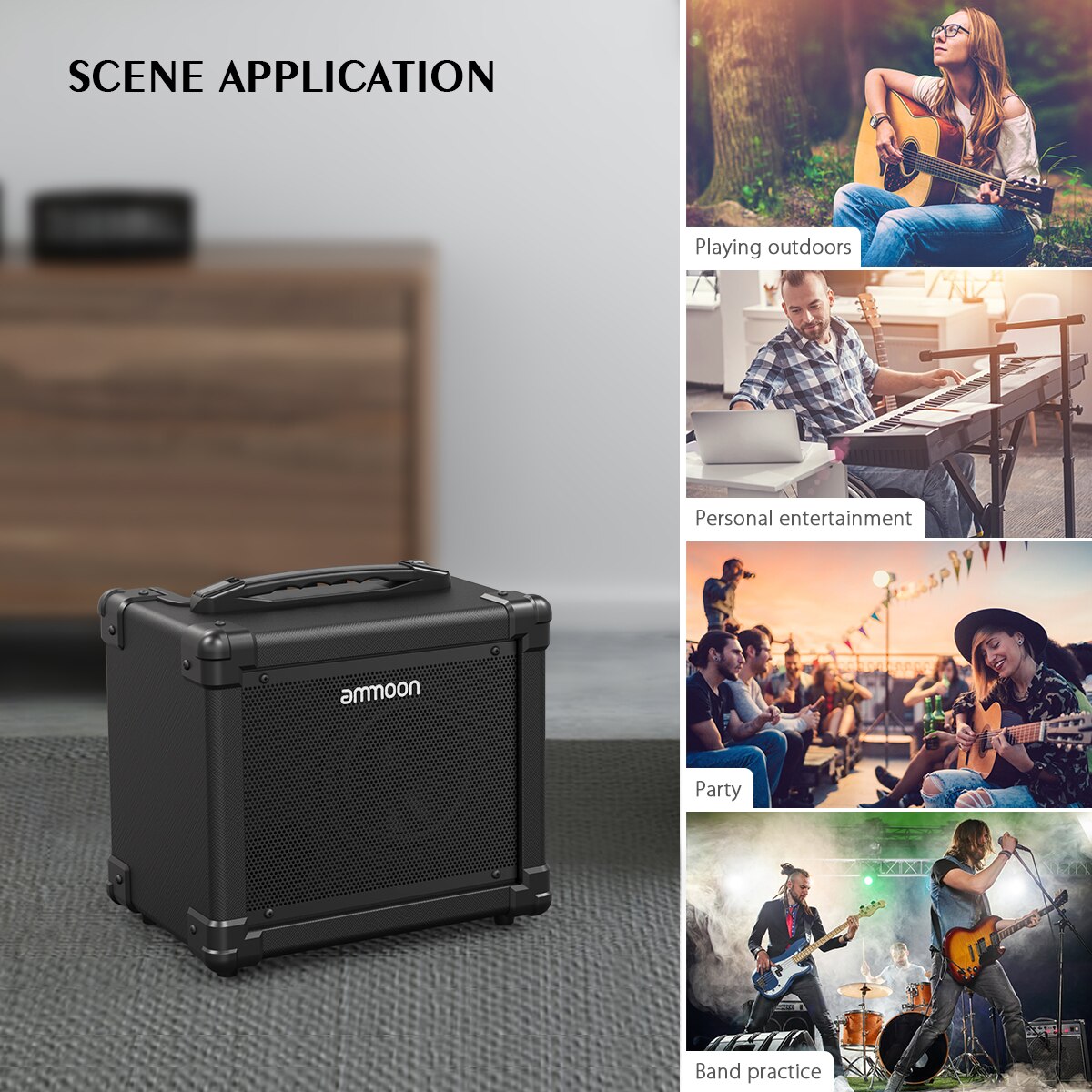 Ammoon GA-10-Amplificador de guitarra eléctrica, 10W, amplificador BT compatible con modos de limpieza/distorsión AUX IN Gain Bass agudos, Control de volumen