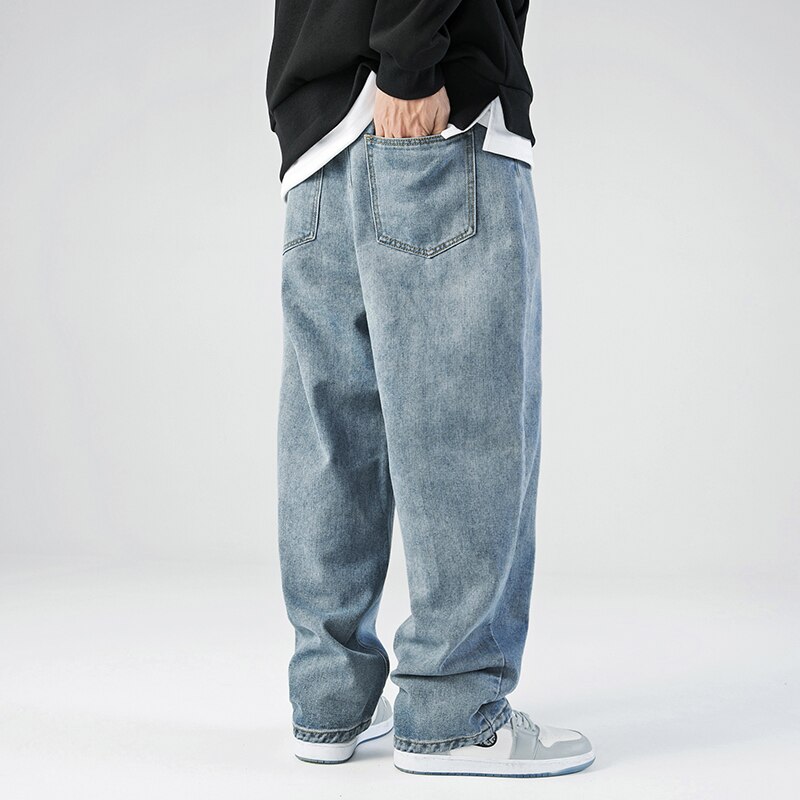 Pantalones vaqueros de un solo camino para hombre, , holgados, Hip-Hop, ropa informal japonesa, estilo coreano, azul