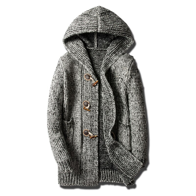 Male Long Sweaters Men Solid Cardigan Sweaters Long Casual Knit Coat Men's Cardigan Hooded Sweaters