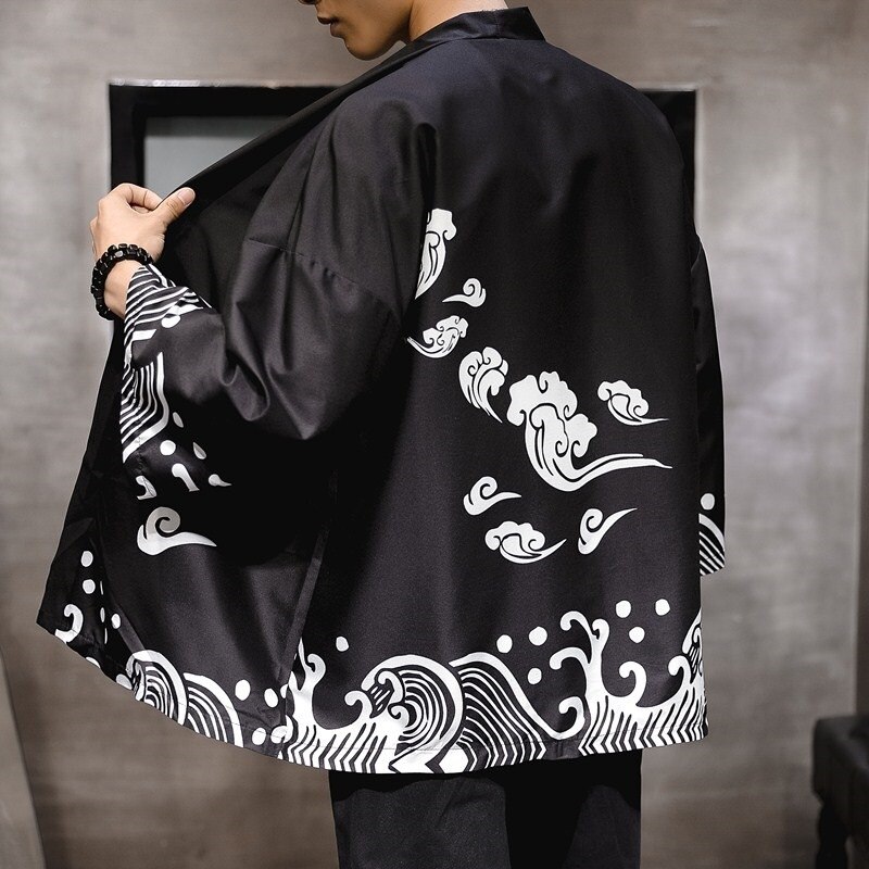 Japanese Kimono Man Haori Yukata Asian Streetwear Samurai Costume Cardigan Kimono Shirt Men Traditional Japanese Kimonos 10909: 1 / L