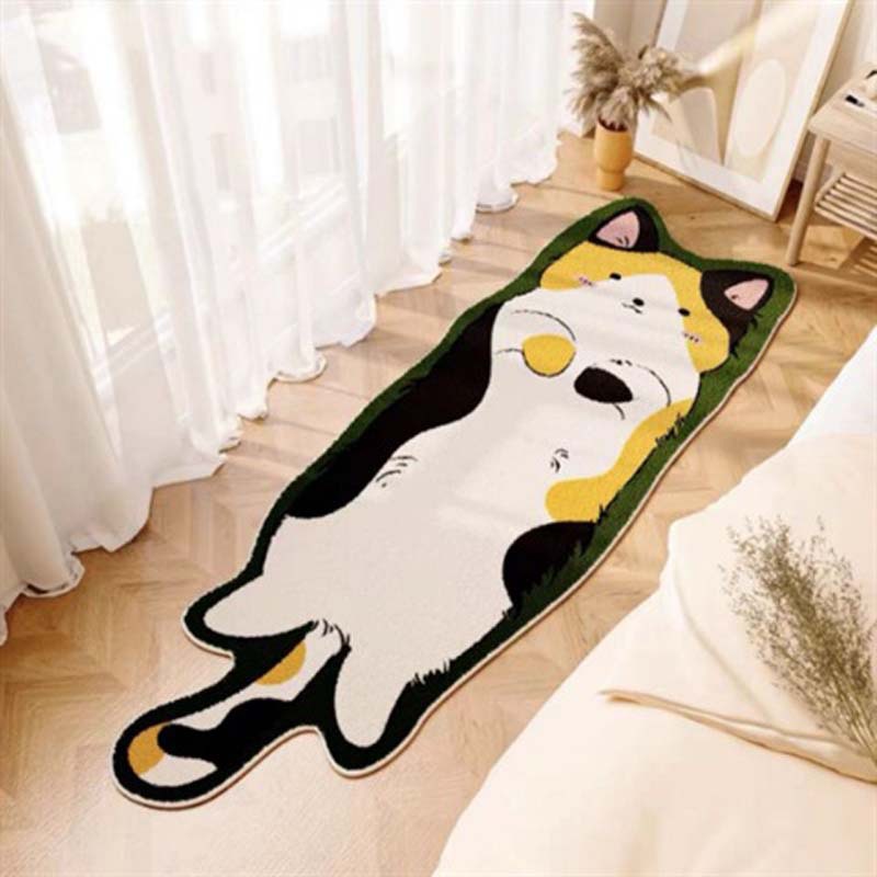 Cute Cat Faux Cashmere Bedside Carpet Cartoon Soft Anti-Slip Foot Rug for Bedroom Water Absorbing Wear-Resistant Home Floor Mat: 50x160cm / Orange