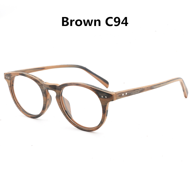 HDCRAFTE-Montura de gafas de madera para hombre y mujer, lentes ópticas miopes de lectura, redondas y lisas: Brown C94