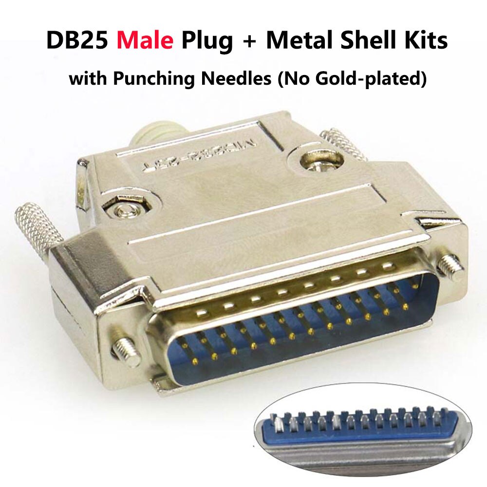 DB25 wtyk męnarty/gniazdo żeńskie zestaw metalowych skorup 2 rzędy 25-pinowe złącze portu szeregowego D-pod 25 adapterów: męski Punching