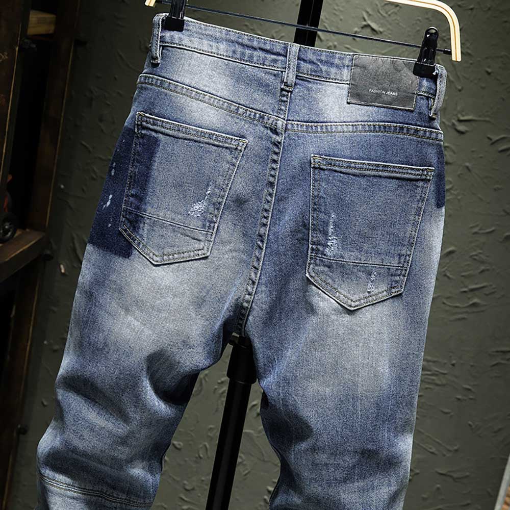 Trendy Ripped Jeans Men Casual Denim Jeans Pants Straight SLIM Holes Joggers Trousers Distressed Blue Harem jeans Man Clothing