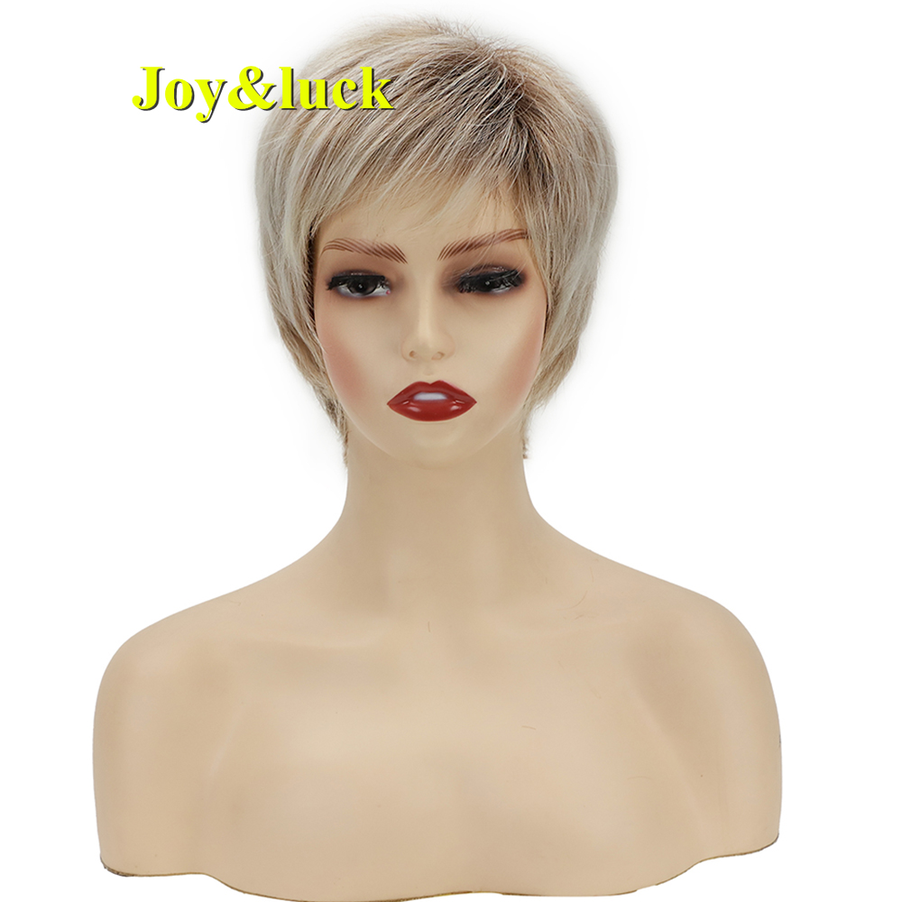 Short Ombre Blonde Wig Synthetic Bob Straight Hair With Bangs Women Natural Daily Wear Wig: light pink