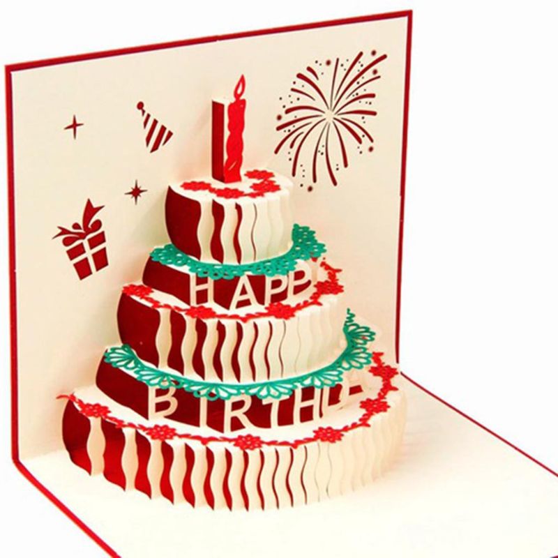Set of 4 3D Happy Birthday Greeting Cards Paper craft Birthday Up Cards 69HC