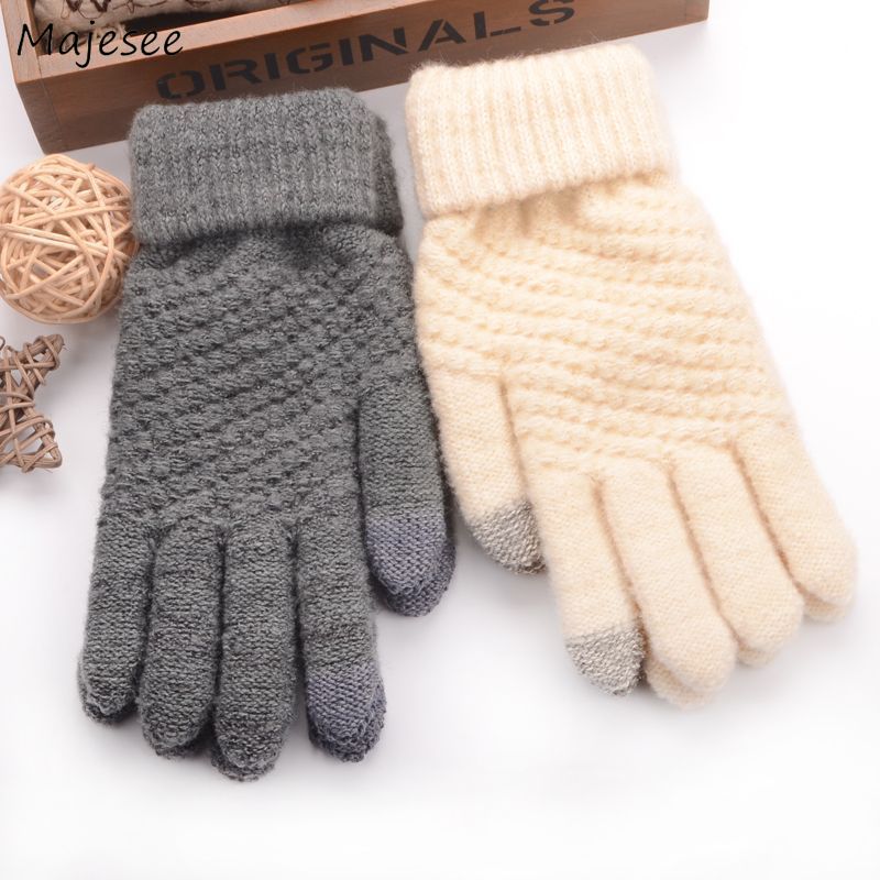 Gloves Men Winter Thicker Printed Simple All-match Soft Trendy Warm Knitting Gloves Mens Touchscreen Outdoor Mitten