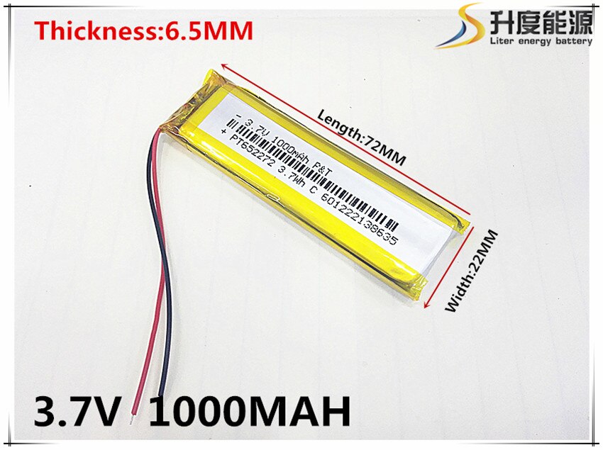 3,7 V 1000mAh 652272 Lithium-Polymer Li-Po li ionen Akku zellen Für Mp3 MP4 MP5 GPS