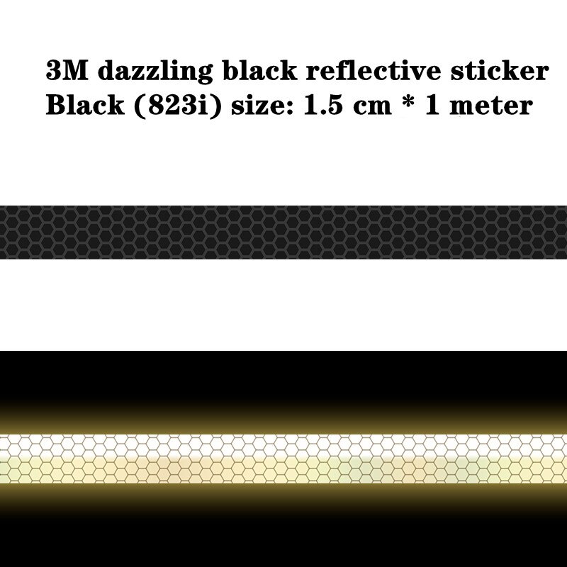 Cinta reflectante negra de 3M, pegatina adhesiva de grado de diamante, de seguridad, cinta de advertencia para bicicleta, automóviles, motocicleta, estilo de coche: 1.5cmX1M