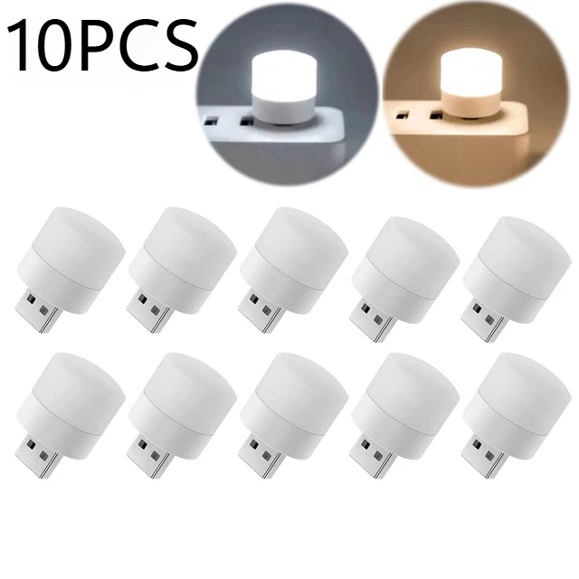 1/10Pcs Mini USB Night Light Eye Protection Book Reading Light USB Plug Computer Mobile Power Charging LED Night Lamp Warm White: GRAY