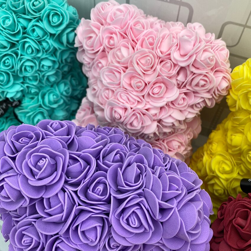 25 cm høje roser bjørn valentinsdag bamser 14 farver high-grade diy julebryllup dekoration