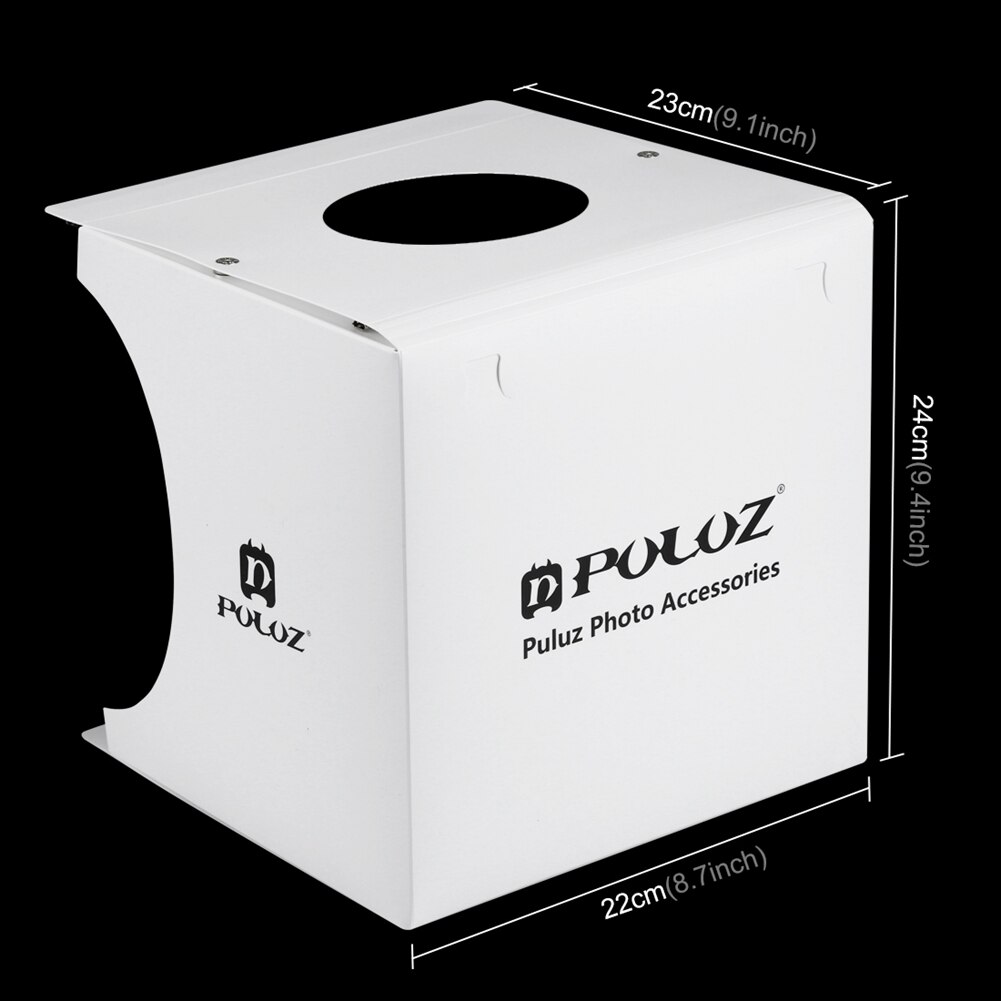 Puluz us plug mini foldbar lysboks foto baggrundssæt lysboks 2 paneler led lys soft box fotografering fotostudie softbox