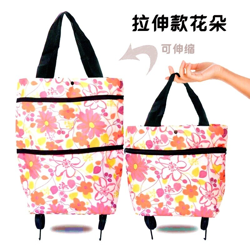 12 Stijlen Mode Zakken Opvouwbare Boodschappentas Met 2 Wielen Draagbare Winkelwagen Trolley Kruidenier Bagagedrager Winkelwagen Tas: Flower