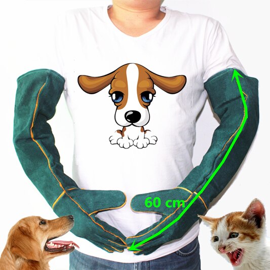 anty-ugryzienie bezpieczeństwo ugryzienie rękawice dla psa, kota, gadów, zwierząt ultra długa skórzana zielona zwierzęta chwytanie gryzienie rękawice ochronne