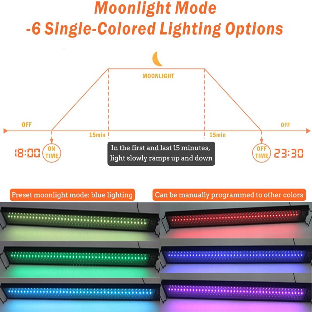 Luz LED inteligente para acuario, lámpara de encendido y apagado automático, temporizador regulable, amanecer y atardecer, impermeable, para 12-24 pulgadas, de fábrica