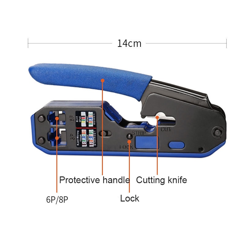 Oullx Multifunctionele RJ45 RJ11 Connector Kristal 8C8P Network Tool Met Draad Strippen Squeeze Krimpen Draad Tang