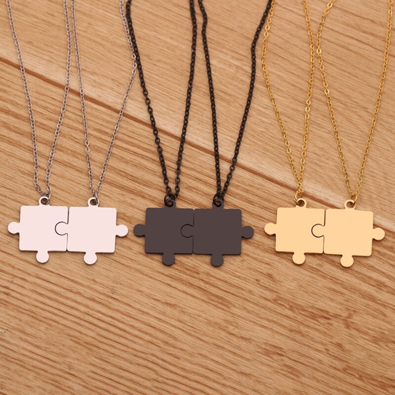 Mode Roestvrij Staal Paar Hanger Ketting 1 Paar Lover Gekoppeld Puzzel Kettingen Voor Vriendschap Minnaar Sieraden