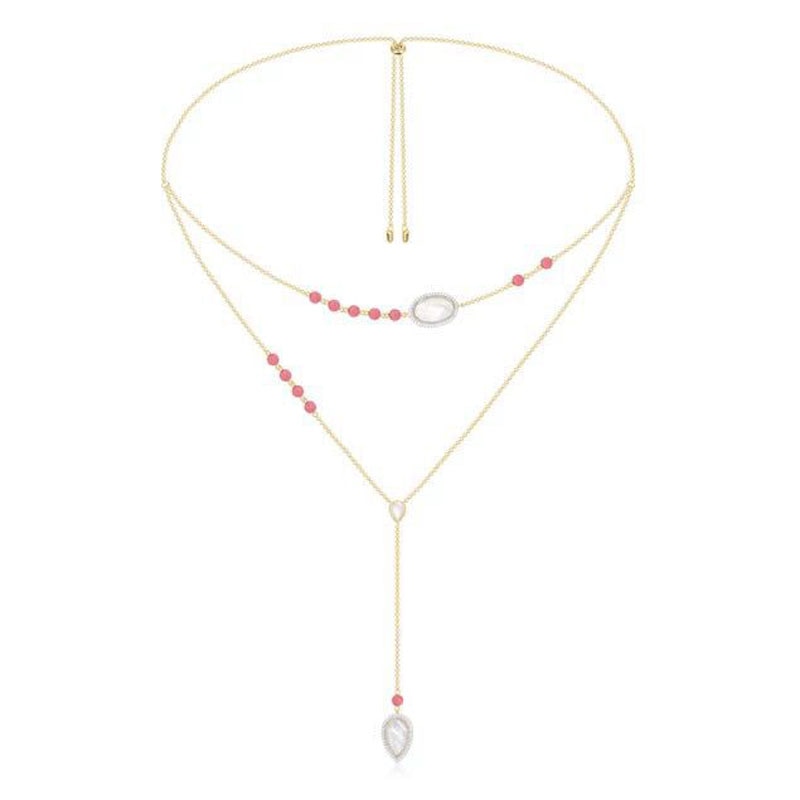 SLJELY Frauen Multi Schicht verrotten Korallen Halskette 100% 925 Sterling Silber AAA Zirkonia Gold Farbe Rosa Süssigkeit Halskette Feine