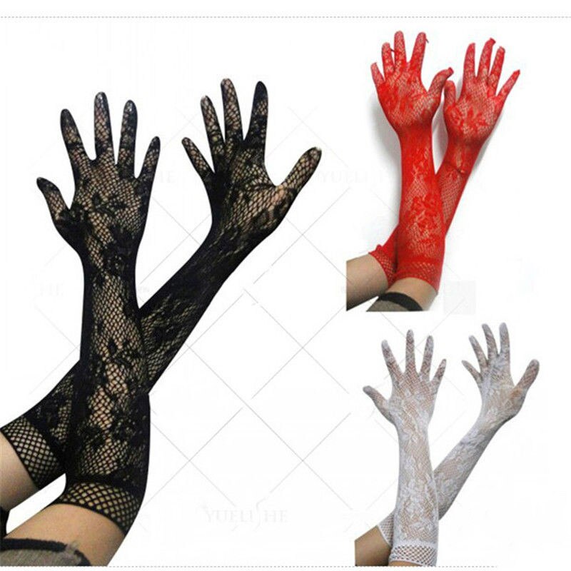 3 Colors Womens Stretch Lace Opear/Long Length Gloves Black White Red