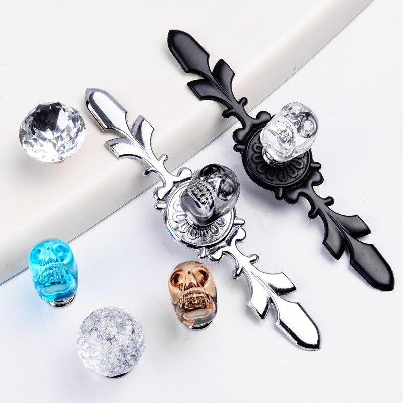 Furniture Handle Simple European Style Crystal Skull cupboard handles Wardrobe door knobs Hardware handles for furniture