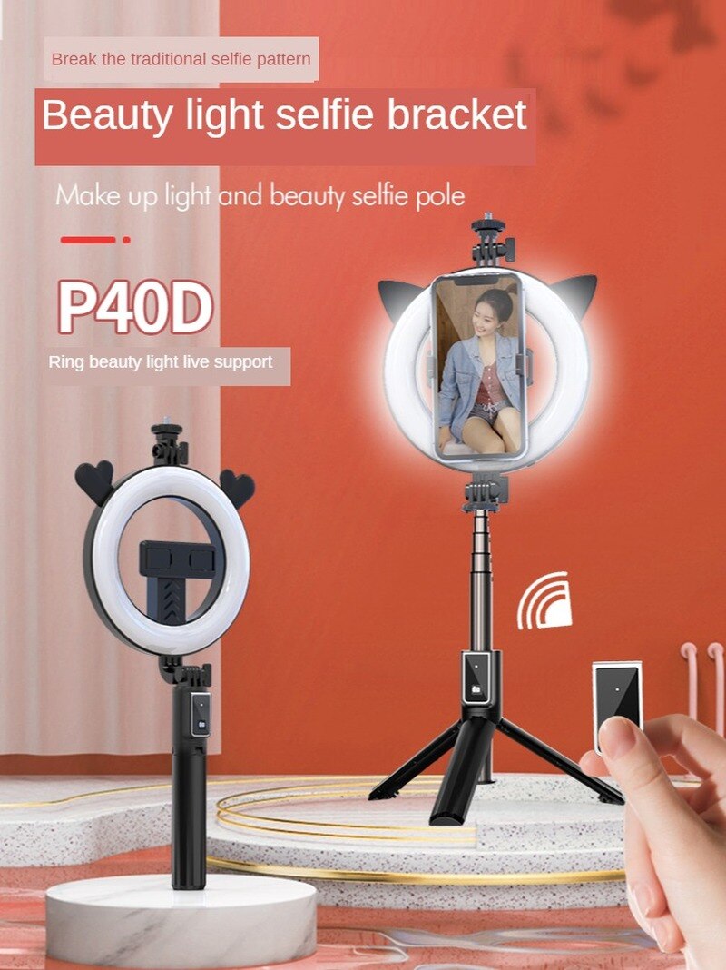 Selfie Stok Statief Met Led Ring Licht Invullen P40D Uitschuifbare Draagbare Bluetooth Remote Selfie Stick Voor Camera Mobiele Telefoon