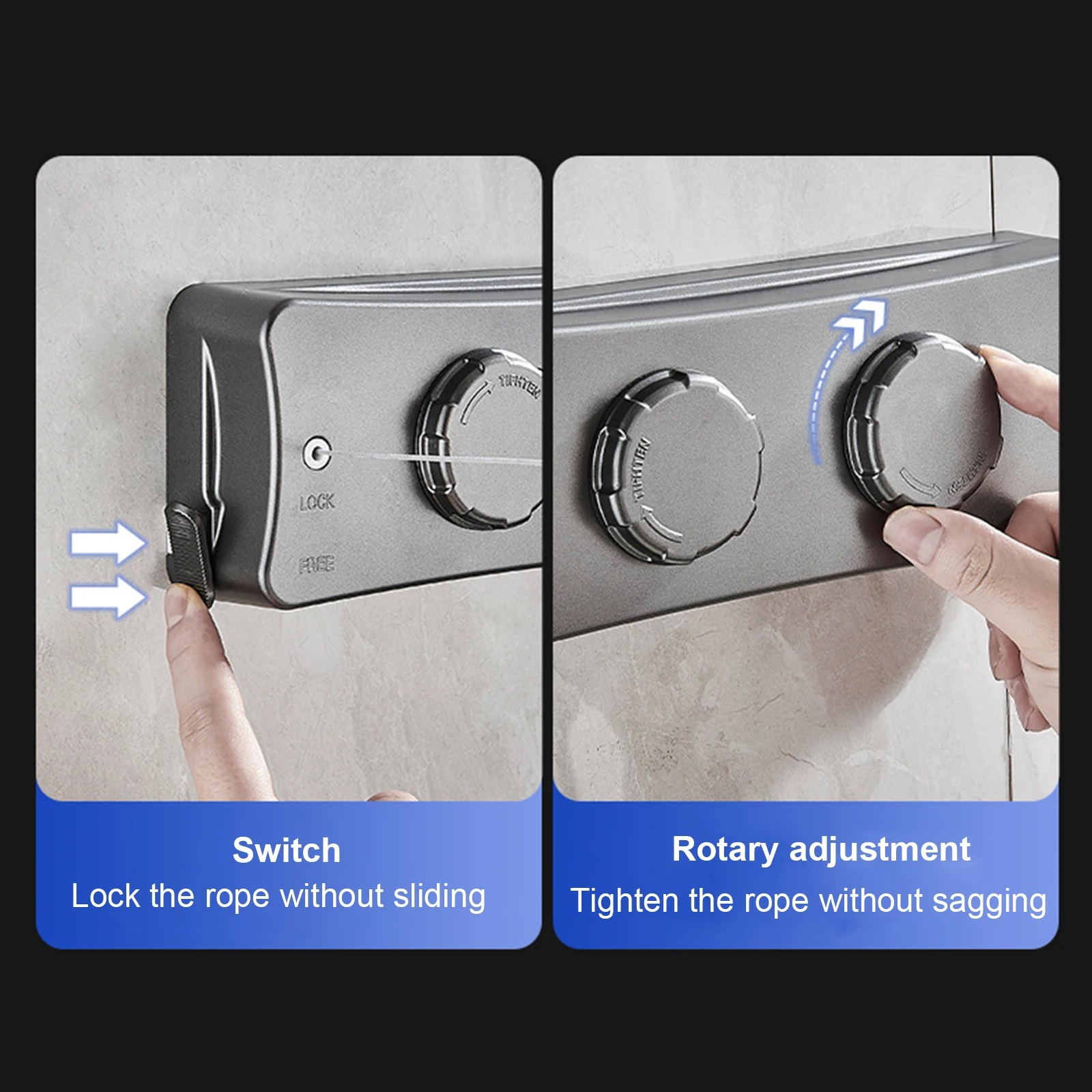 5,1 m ausziehbare Wäscheleine, doppelte Linie, einziehbare Wandmontage, Wasch- und KleiderbüGel, Wäsche, Balkon, unsichtbare Trocknungslinien