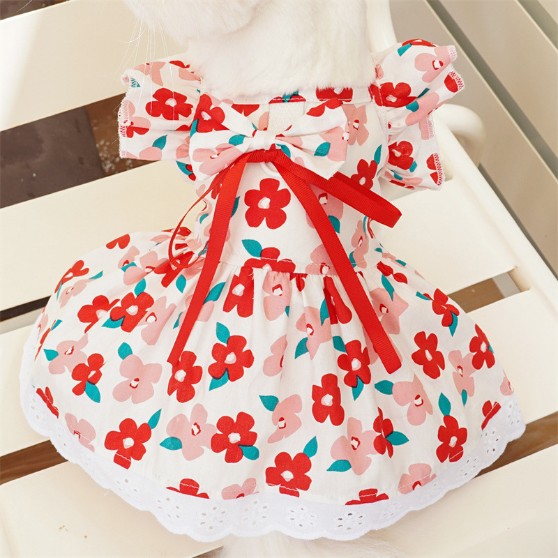 Vestido de verano para mascotas, faldas a cuadros con estampado Floral, vestidos de princesa para gatos, faldas dulces para Chihuahua Yorkie, disfraz para cachorros y perros, suministros para mascotas: XXXL / Blanco