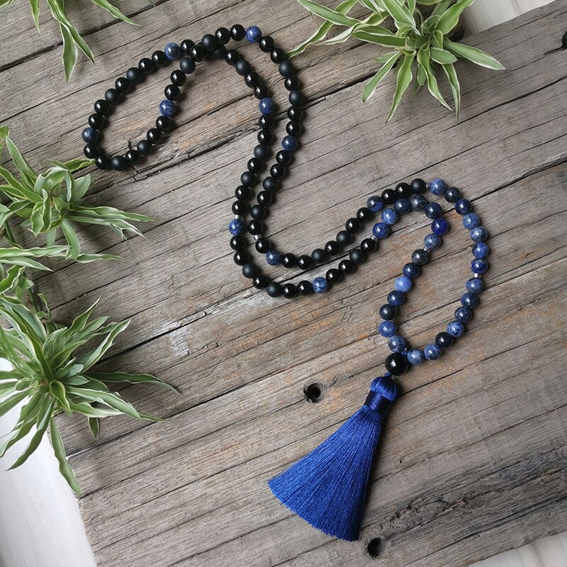 8mm sodalit mala perler, blå og sort halskæde, bøn mala halskæde, meditationssmykker, unisex mala, yoga  ,108 mala perler: Lysegul guldfarve