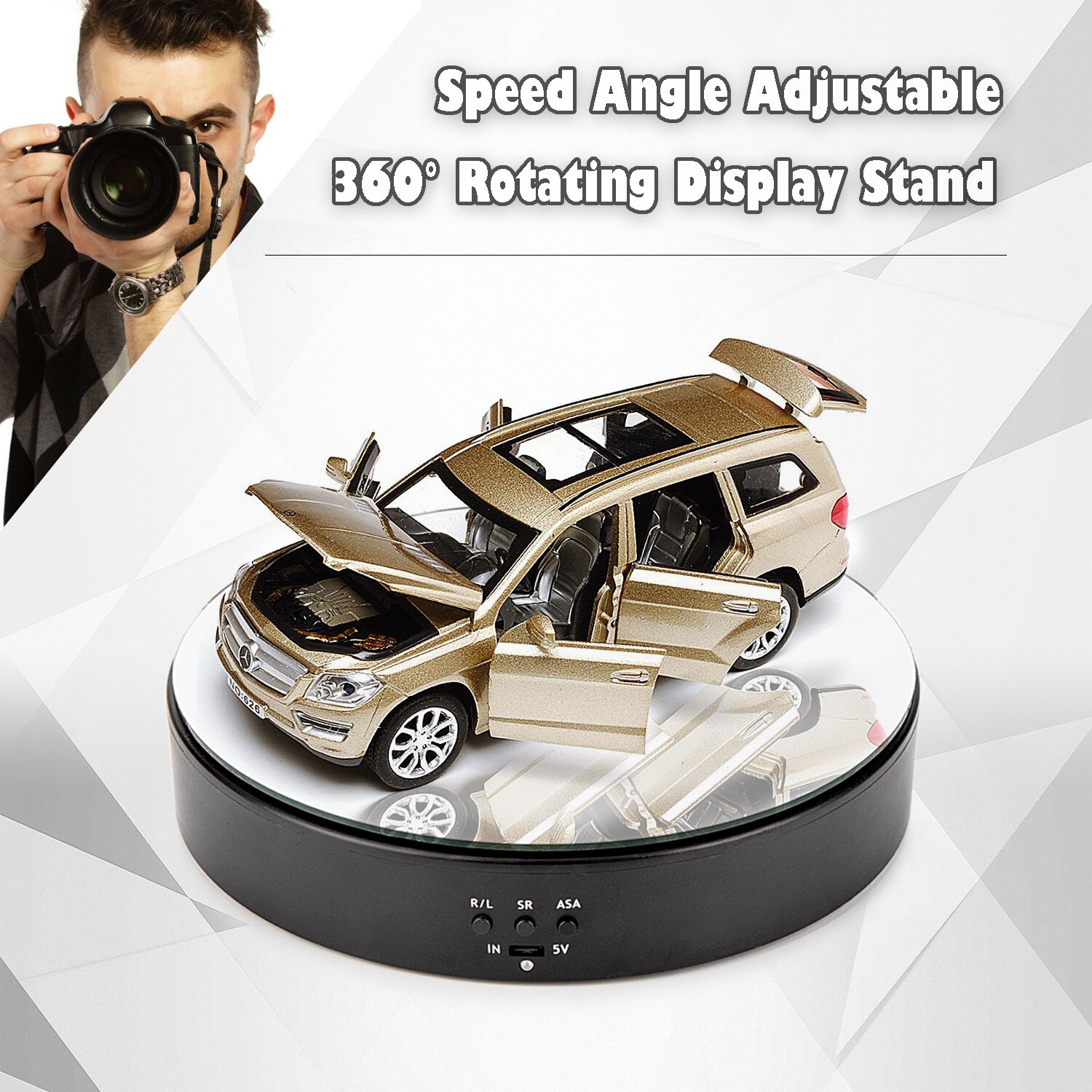 360 Degree Electric Rotating Mirror Jewelry Display Stand Base Electric Rotating Turntable Jewelry Holder for Photography Video