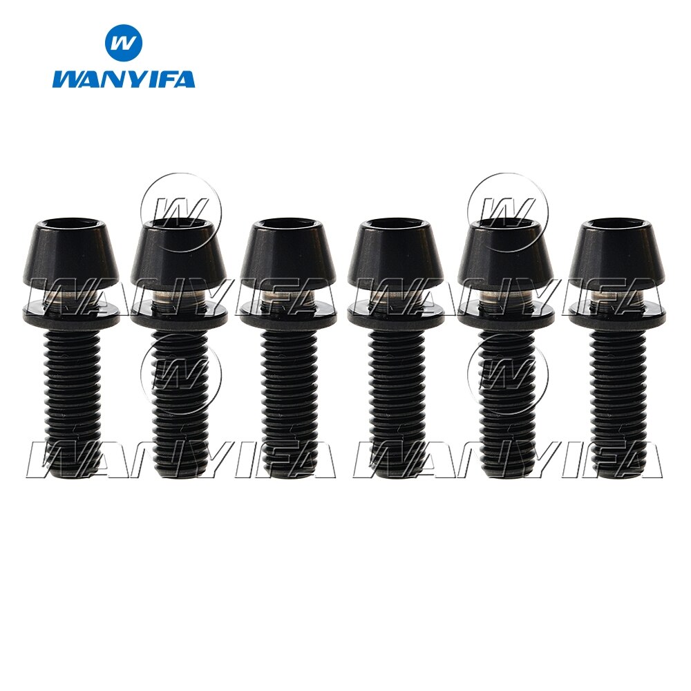 Wanyifa 6pcs M5x18mm Ti Titanium Bicycle Stem Bolt Mountain Bike Ultralight Stem Screw with Washers Gasket: Black