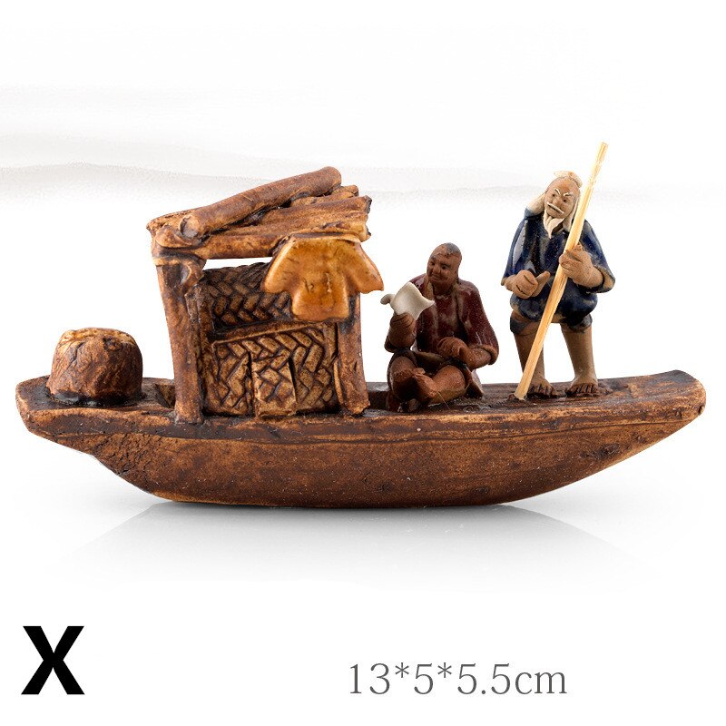 Small Ceramic Fishing Boat Fishman Figurine Craft Landscape Aquarium Fish Tank Garden Pot Plant Fairy Chinoiserie Decor Ornament: X