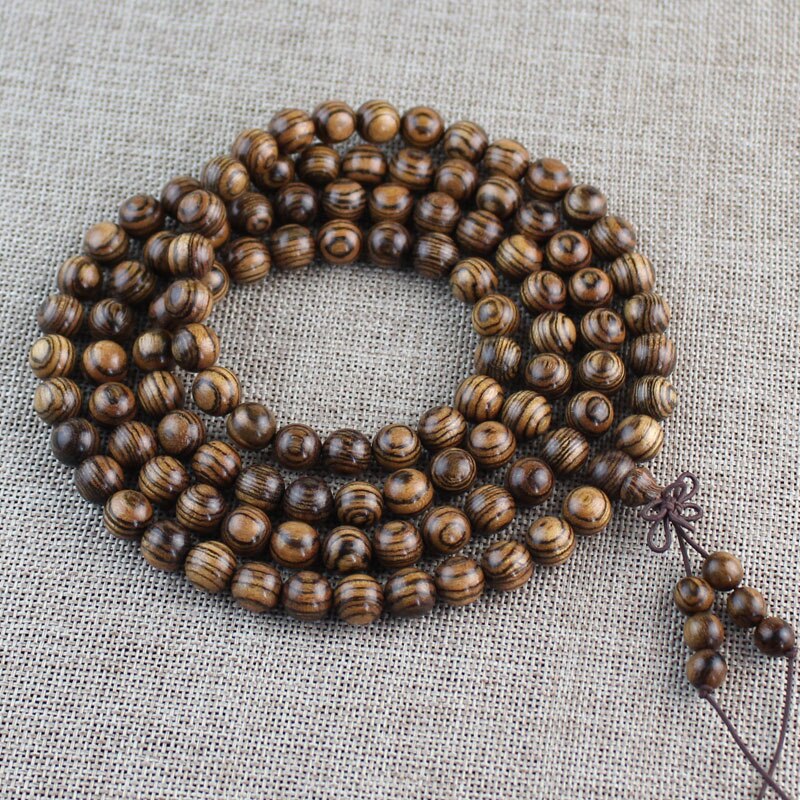 Pulsera de madera de sándalo de cuero de tigre para hombres y mujeres, brazalete de cuentas de oración Wenwan de 10mm, 108