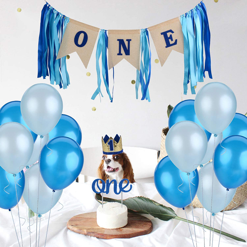 Dog first birthday party burlap banner cake topper pet hat crown for puppy dog birthday decorations
