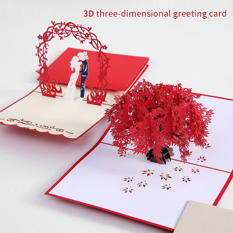 Cartes Pop-Up en 3D, d'anniversaire, fleurs, carte postale, érable, cerisier, cartes d'invitation de mariage, cartes de vœux